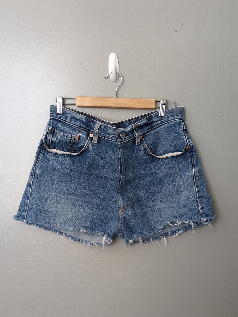 Levi's 501 VINTAGE Blue Denim Cut Off Shorts Ultra High Rise Button Fly 16W W40